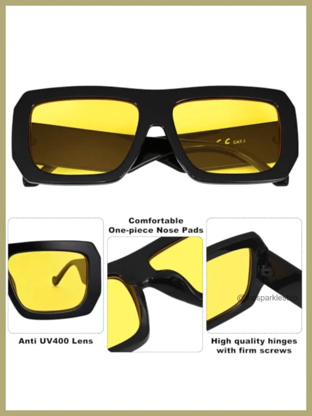 Oversize Square Sunglasses 2 Pack UV400 Protection Retro Style Unisex